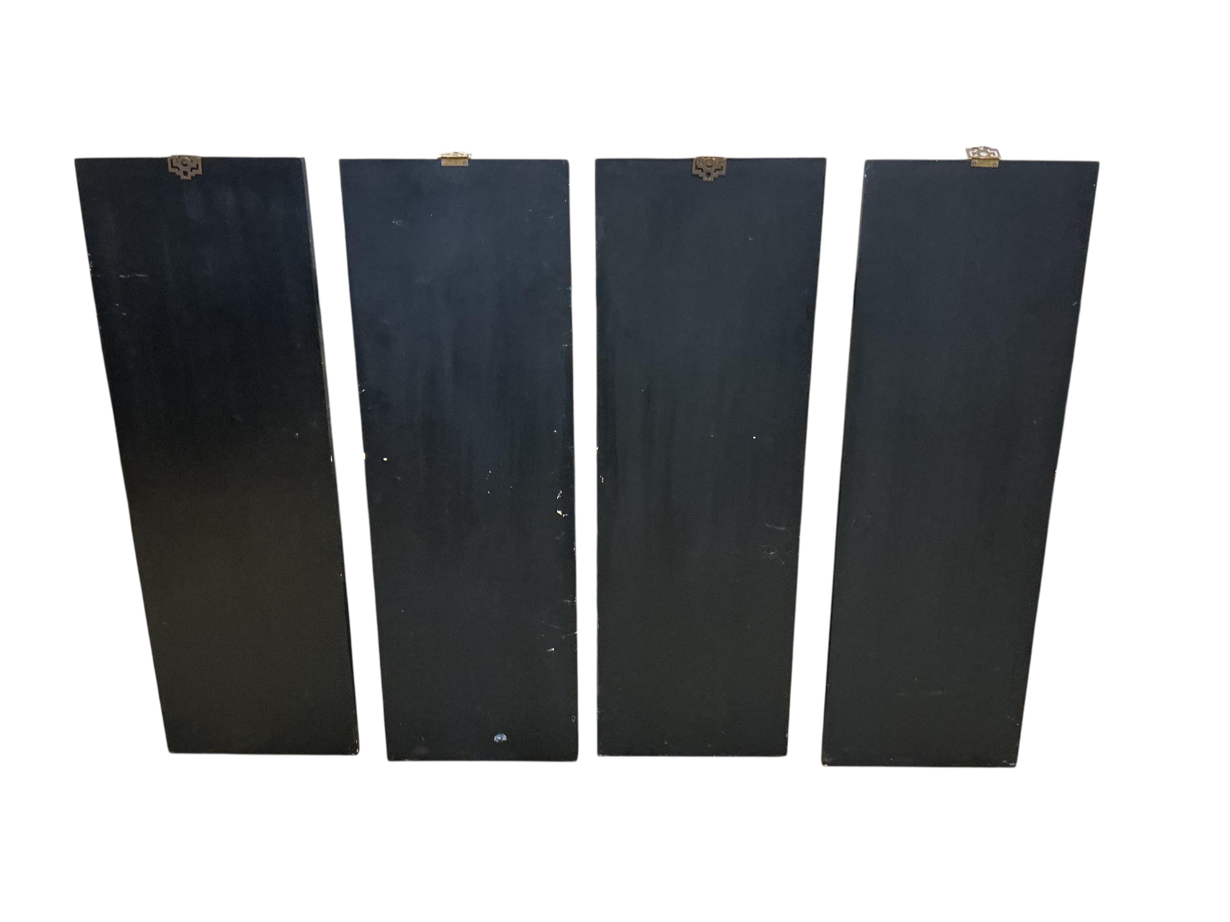 A modern Japanese gold ground four fold screen and a modern Japanese four panelled screen, larger height 92cm